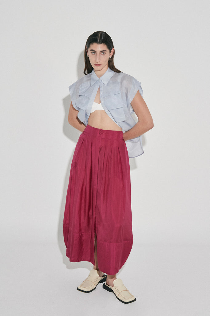 Ablaze pleated maxi skirt by Australian Designer PALMA MARTÎN.  A statement piece in Fuchsia coloured Silk. 