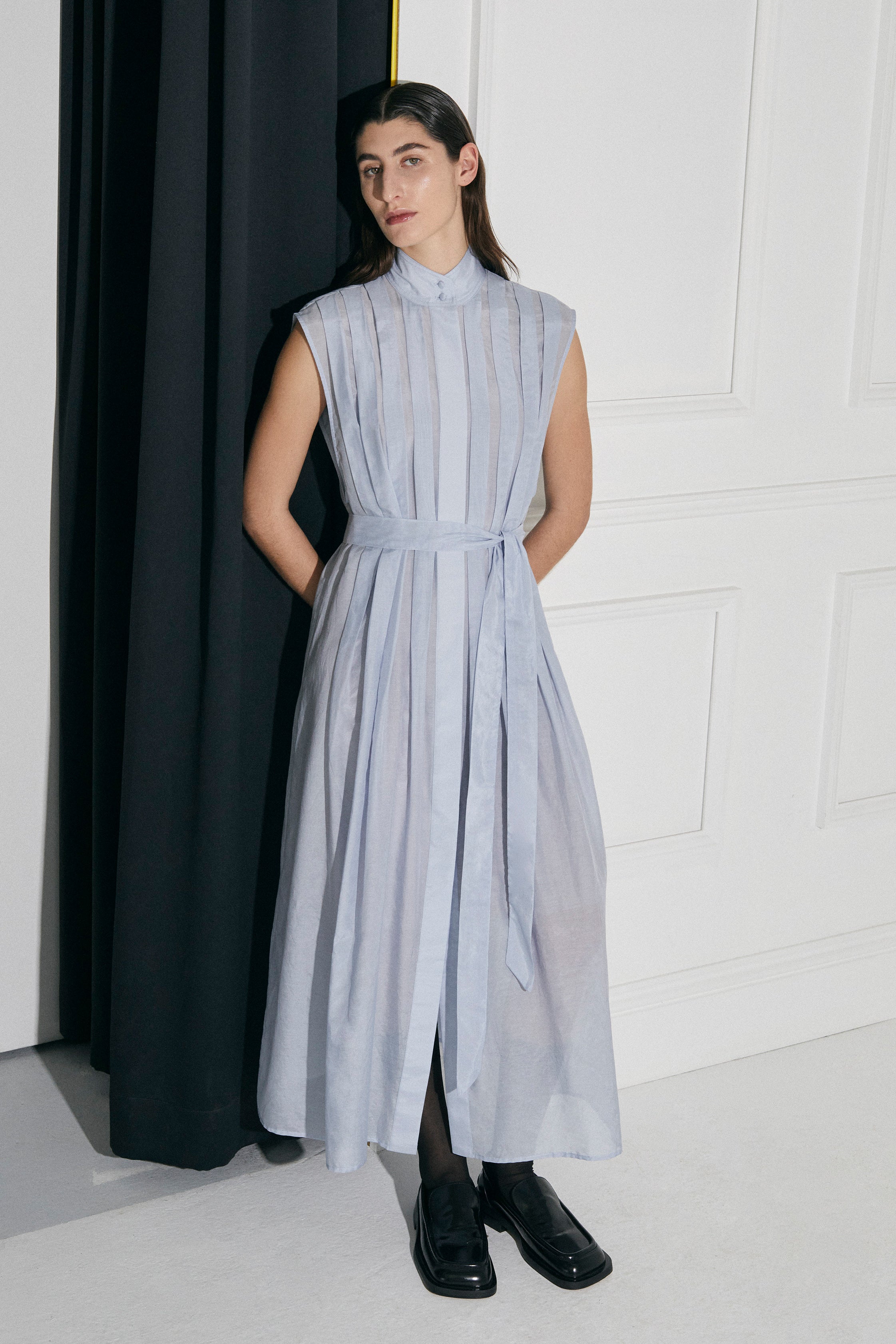 Luna pleated shirt dress in beautiful lightweight Cotton |Silk by Australian designer PALMA MARTÎN.  This elevated maxi dress is perfect for that special occasion.