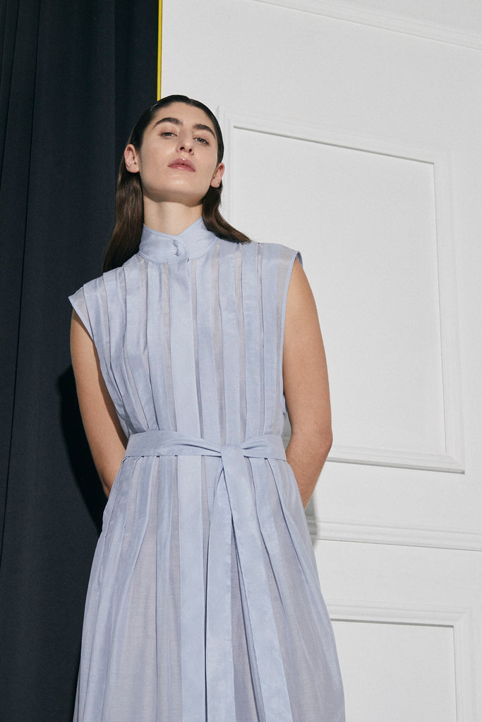 Luna pleated shirt dress in beautiful lightweight Cotton |Silk by Australian designer PALMA MARTÎN.  This elevated maxi dress is perfect for that special occasion.